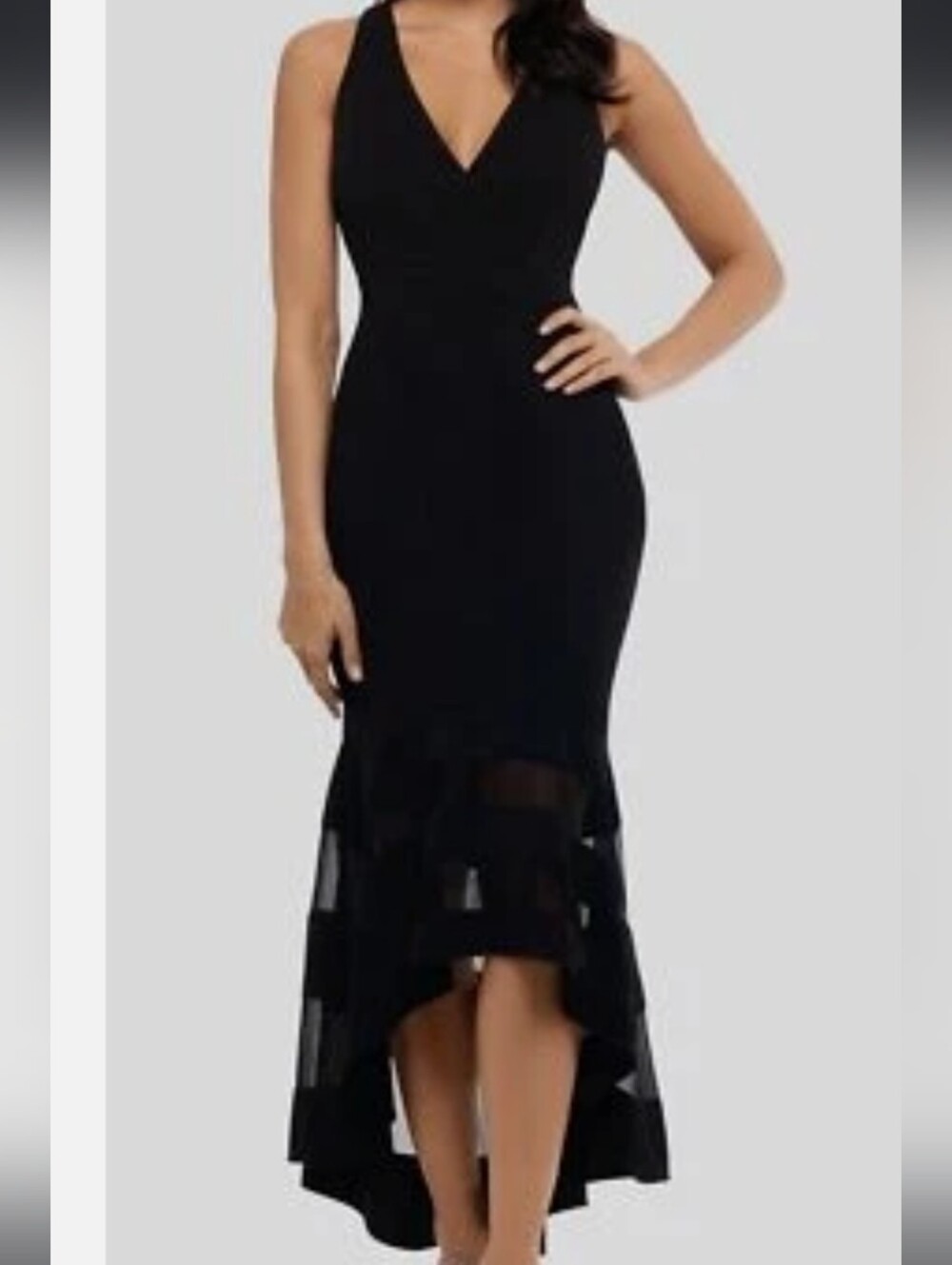 Black Petite V-Neck Sleeveless Dress with Tiered Hem
